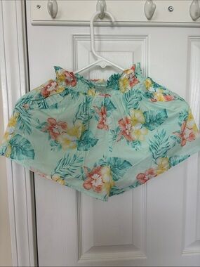Janie and Jack floral mint green paper bag elastic waist shorts 8
